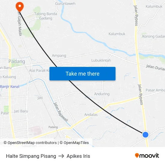 Halte Simpang Pisang to Apikes Iris map