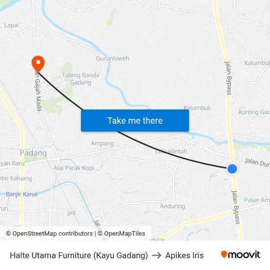 Halte Utama Furniture (Kayu Gadang) to Apikes Iris map