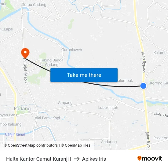 Halte Kantor Camat Kuranji I to Apikes Iris map