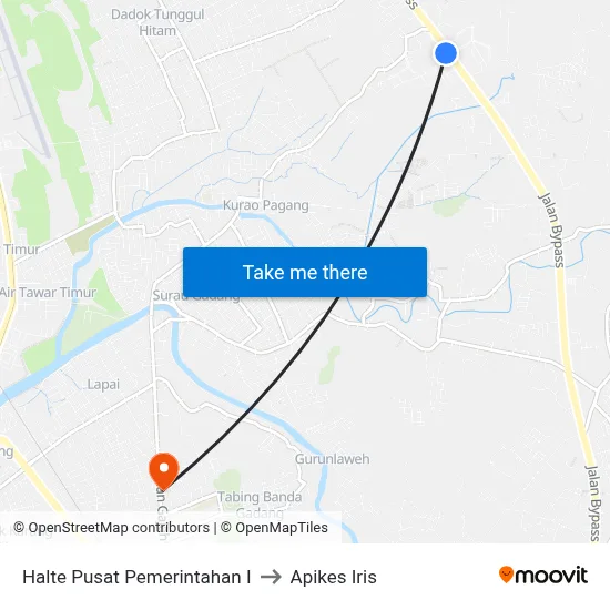 Halte Pusat Pemerintahan I to Apikes Iris map
