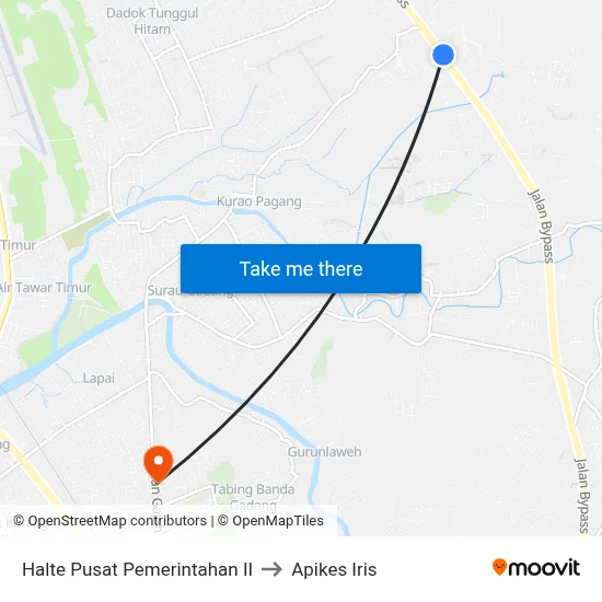 Halte Pusat Pemerintahan II to Apikes Iris map