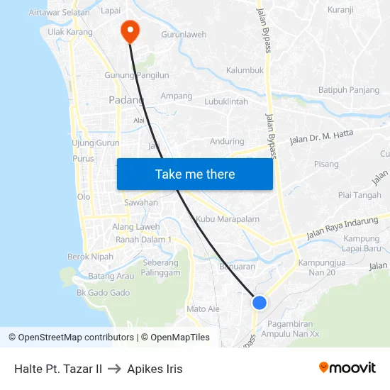Halte Pt. Tazar II to Apikes Iris map