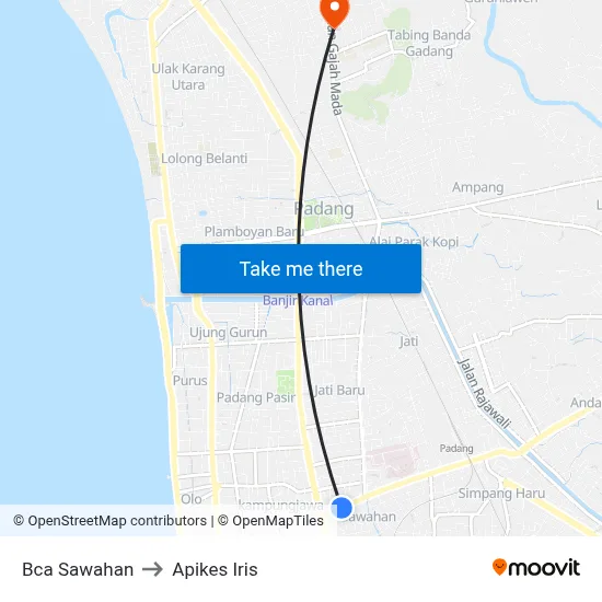 Bca Sawahan to Apikes Iris map
