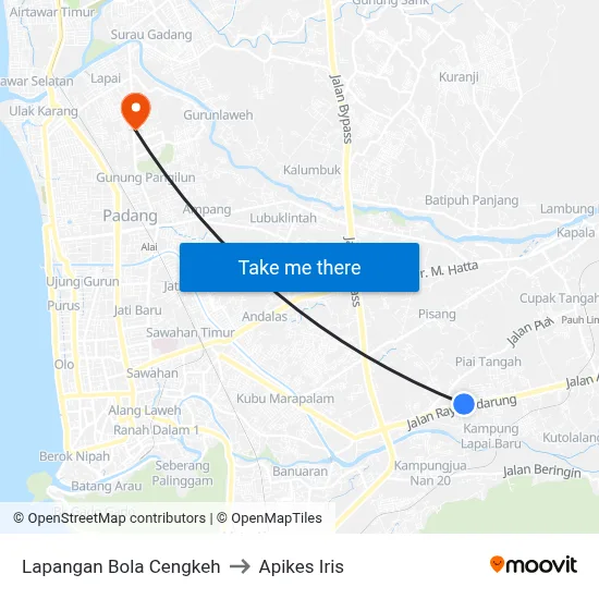 Lapangan Bola Cengkeh to Apikes Iris map