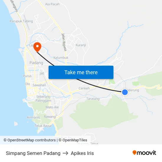 Simpang Semen Padang to Apikes Iris map