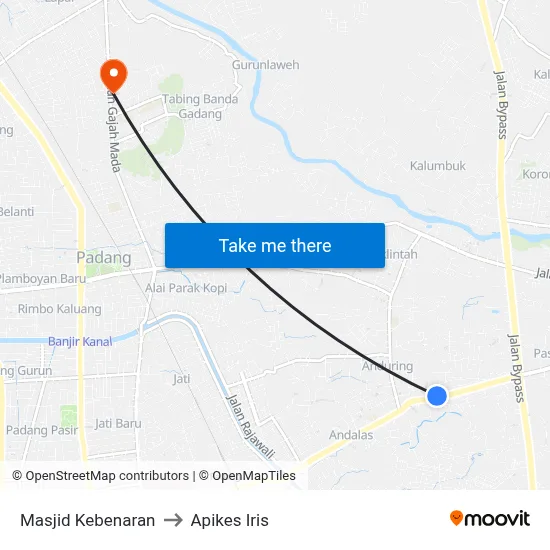 Masjid Kebenaran to Apikes Iris map