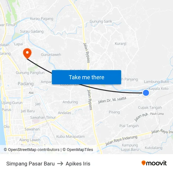 Simpang Pasar Baru to Apikes Iris map
