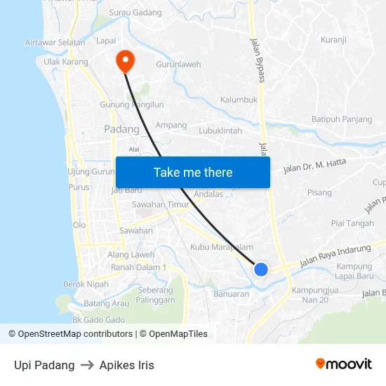 Upi Padang to Apikes Iris map