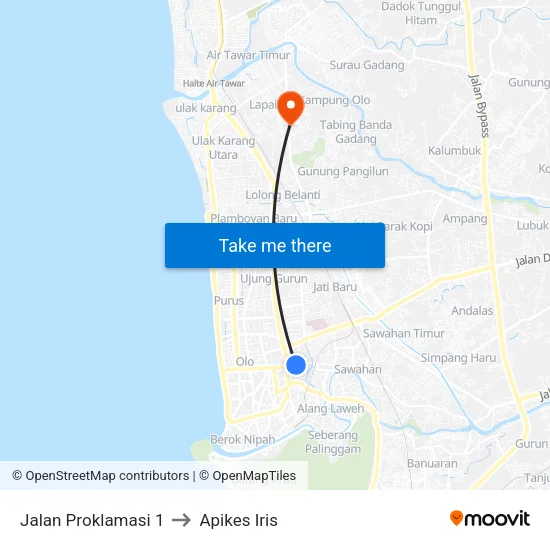 Jalan Proklamasi 1 to Apikes Iris map