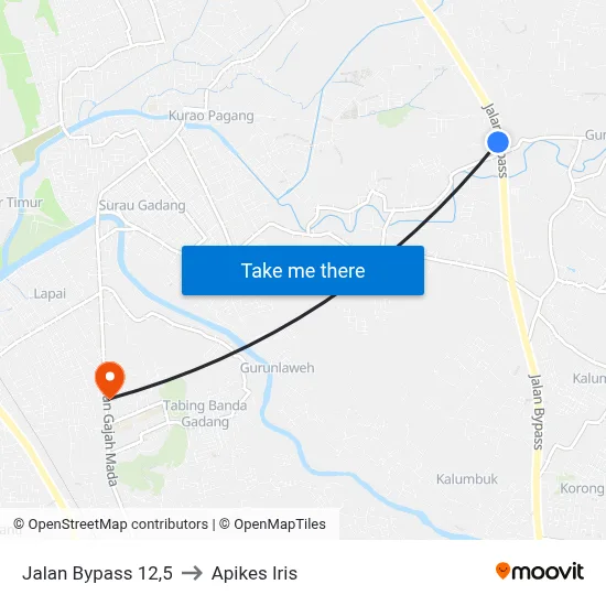 Jalan Bypass 12,5 to Apikes Iris map