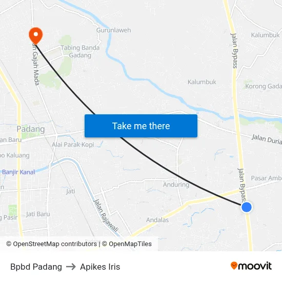 Bpbd Padang to Apikes Iris map