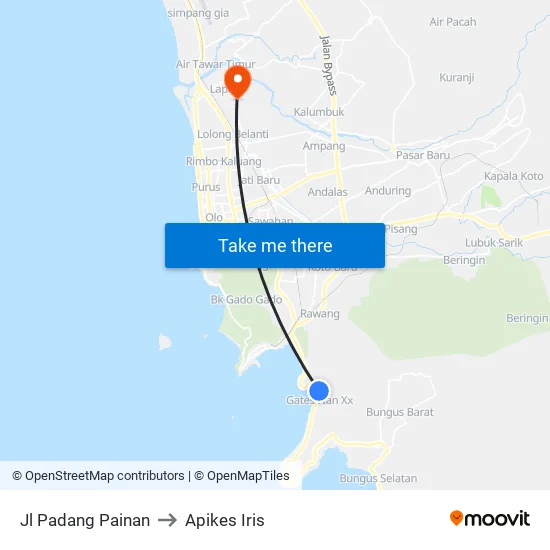Jl Padang Painan to Apikes Iris map