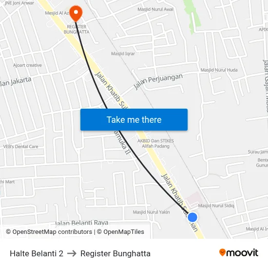 Halte Belanti 2 to Register Bunghatta map