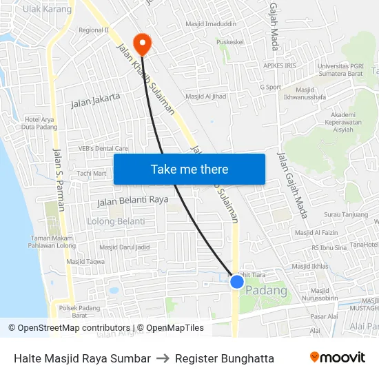 Halte Masjid Raya Sumbar to Register Bunghatta map