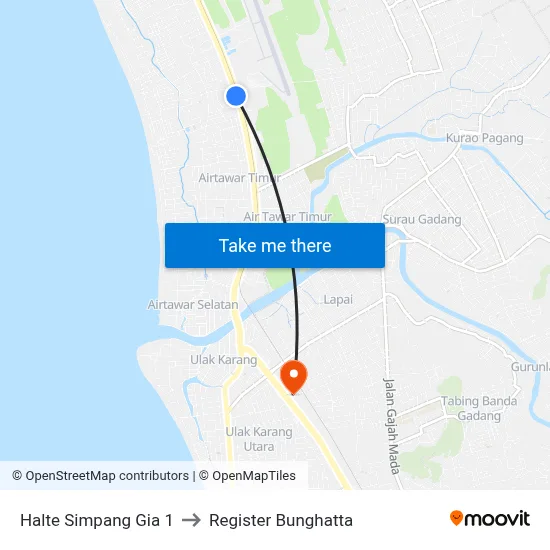 Halte Simpang Gia 1 to Register Bunghatta map