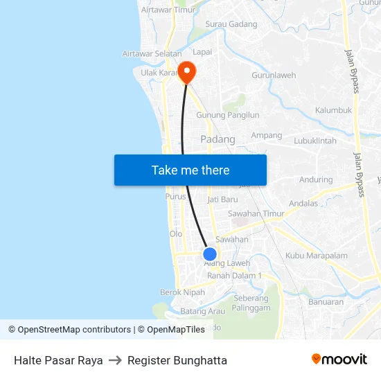 Halte Pasar Raya to Register Bunghatta map