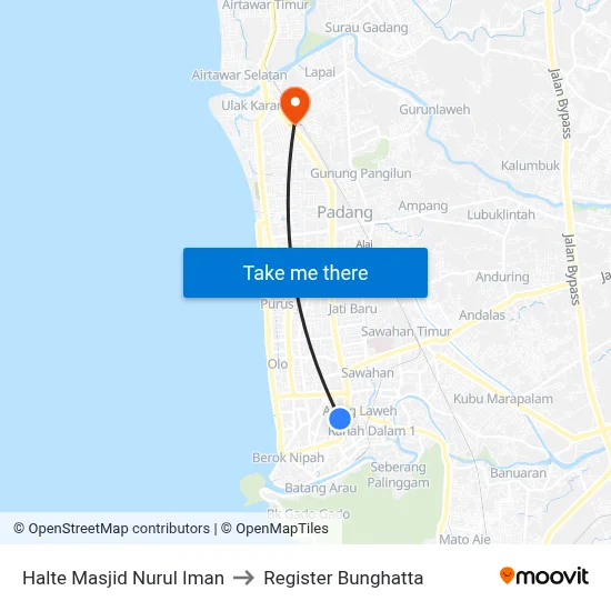 Halte Masjid Nurul Iman to Register Bunghatta map