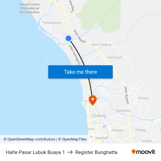 Halte Pasar Lubuk Buaya 1 to Register Bunghatta map