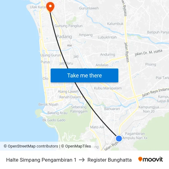 Halte Simpang Pengambiran 1 to Register Bunghatta map