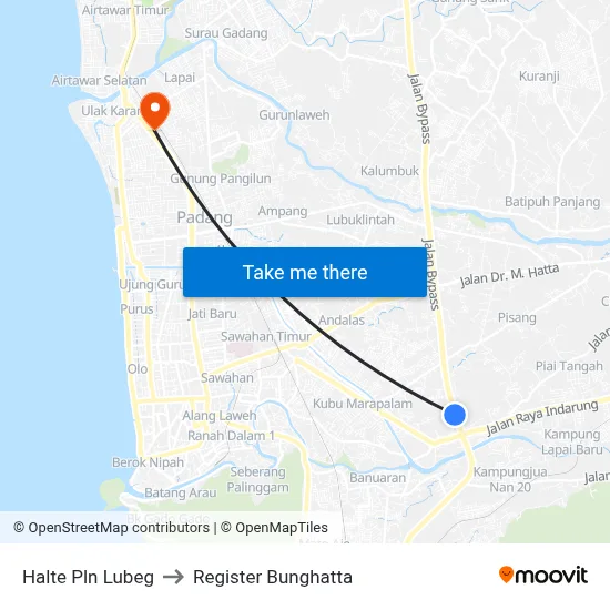 Halte Pln Lubeg to Register Bunghatta map