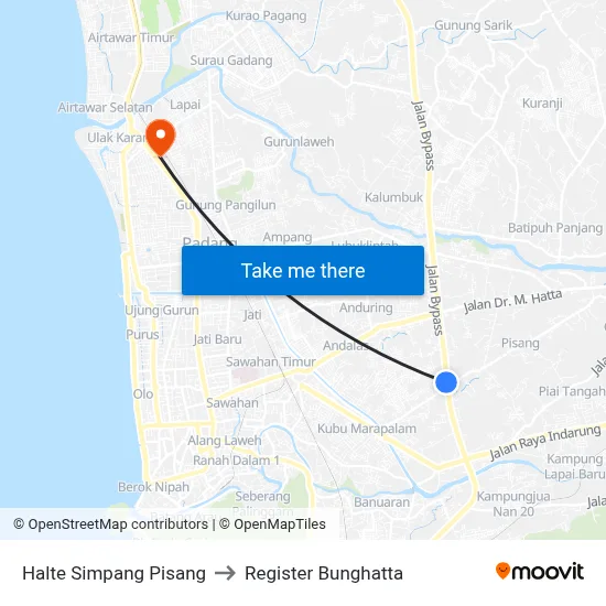Halte Simpang Pisang to Register Bunghatta map