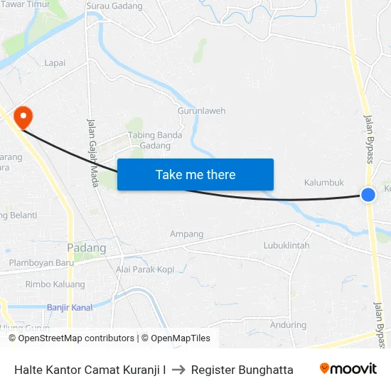Halte Kantor Camat Kuranji I to Register Bunghatta map
