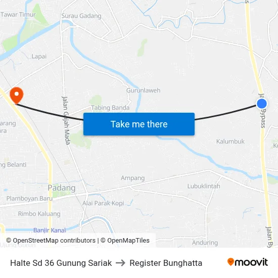 Halte Sd 36 Gunung Sariak to Register Bunghatta map