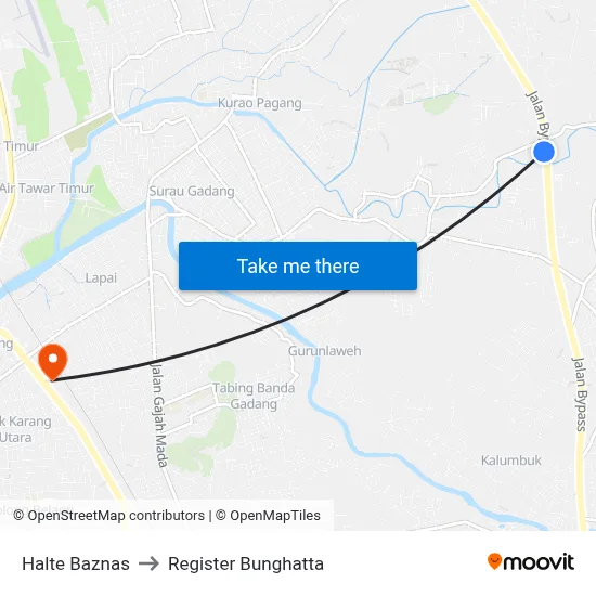 Halte Baznas to Register Bunghatta map