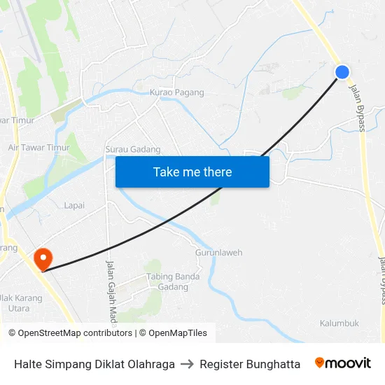 Halte Simpang Diklat Olahraga to Register Bunghatta map
