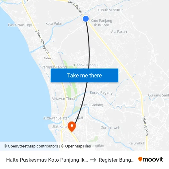 Halte Puskesmas Koto Panjang Ikur Koto I to Register Bunghatta map