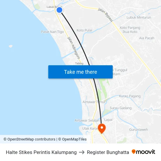 Halte Stikes Perintis Kalumpang to Register Bunghatta map