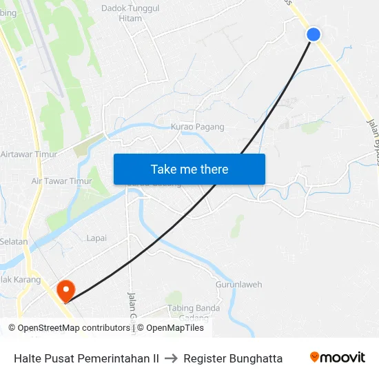 Halte Pusat Pemerintahan II to Register Bunghatta map
