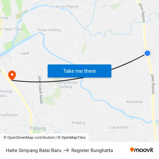 Halte Simpang Balai Baru to Register Bunghatta map