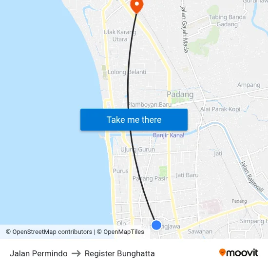 Jalan Permindo to Register Bunghatta map