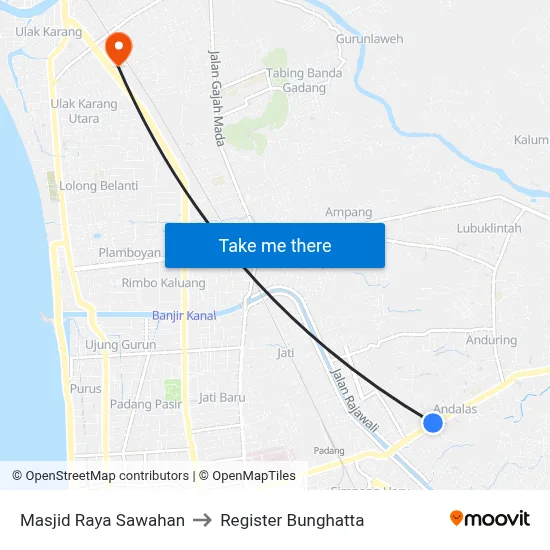 Masjid Raya Sawahan to Register Bunghatta map