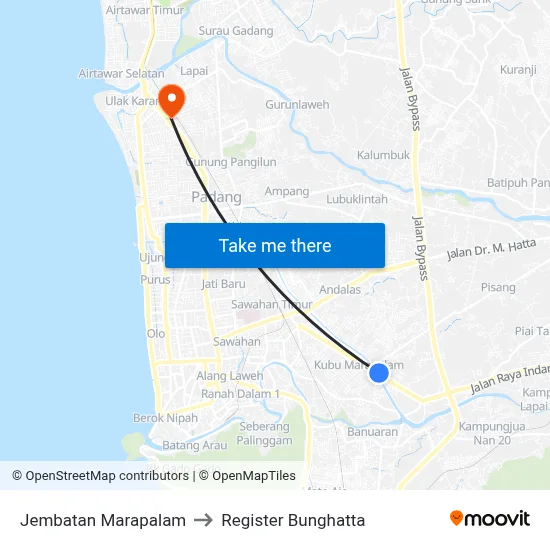 Jembatan Marapalam to Register Bunghatta map
