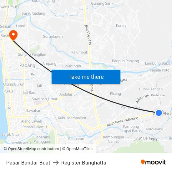 Pasar Bandar Buat to Register Bunghatta map