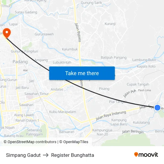 Simpang Gadut to Register Bunghatta map