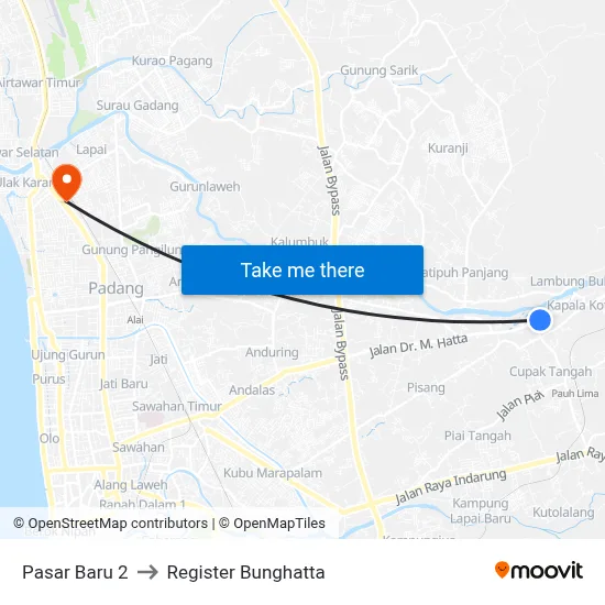 Pasar Baru 2 to Register Bunghatta map