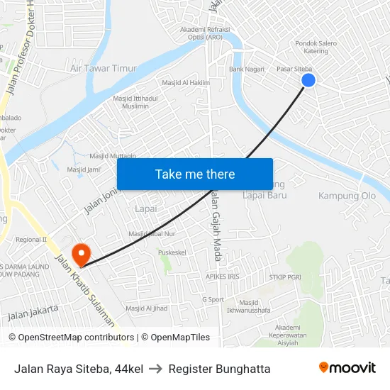 Jalan Raya Siteba, 44kel to Register Bunghatta map