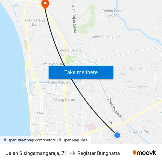 Jalan Sisingamangaraja, 71 to Register Bunghatta map
