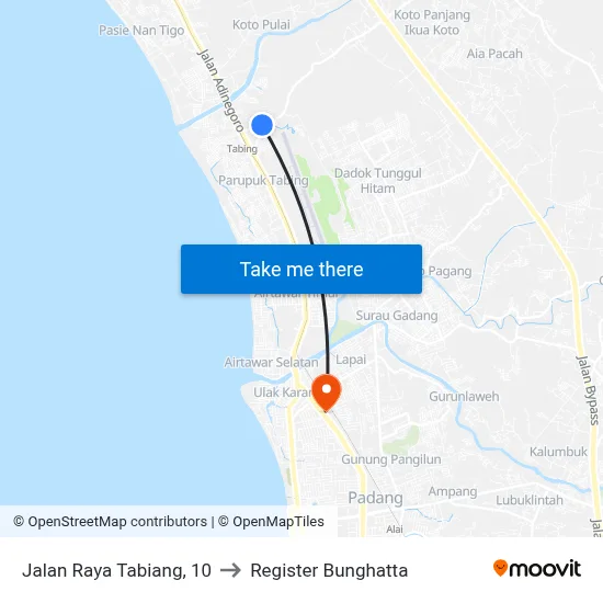Jalan Raya Tabiang, 10 to Register Bunghatta map