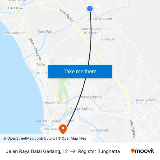 Jalan Raya Balai Gadang, 12 to Register Bunghatta map
