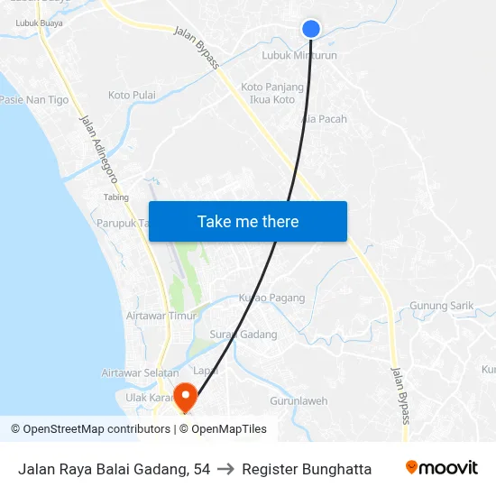 Jalan Raya Balai Gadang, 54 to Register Bunghatta map