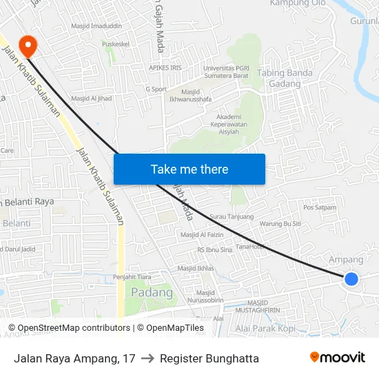 Jalan Raya Ampang, 17 to Register Bunghatta map