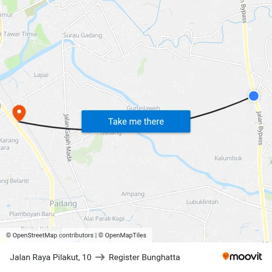 Jalan Raya Pilakut, 10 to Register Bunghatta map