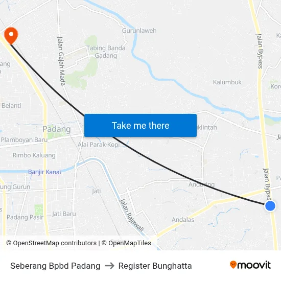 Seberang Bpbd Padang to Register Bunghatta map