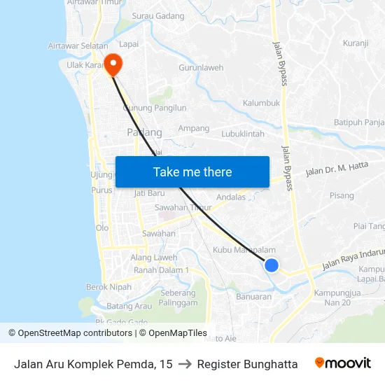 Jalan Aru Komplek Pemda, 15 to Register Bunghatta map