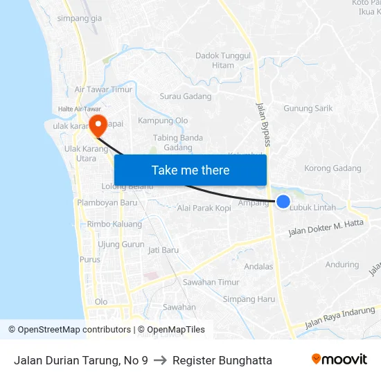 Jalan Durian Tarung, No 9 to Register Bunghatta map