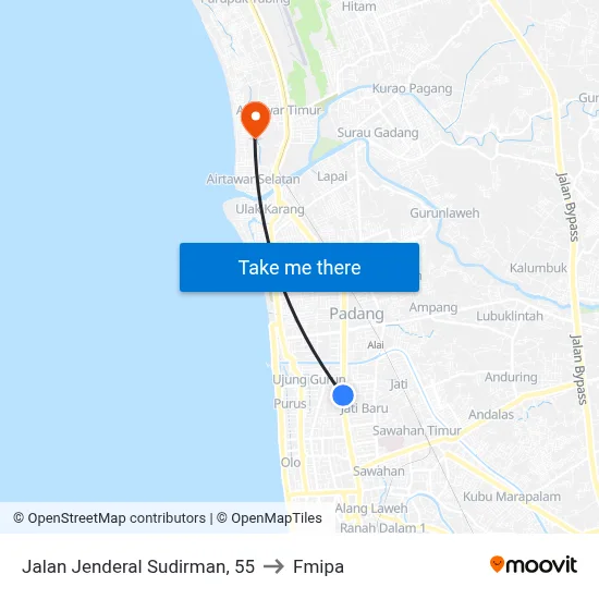 Jalan Jenderal Sudirman, 55 to Fmipa map